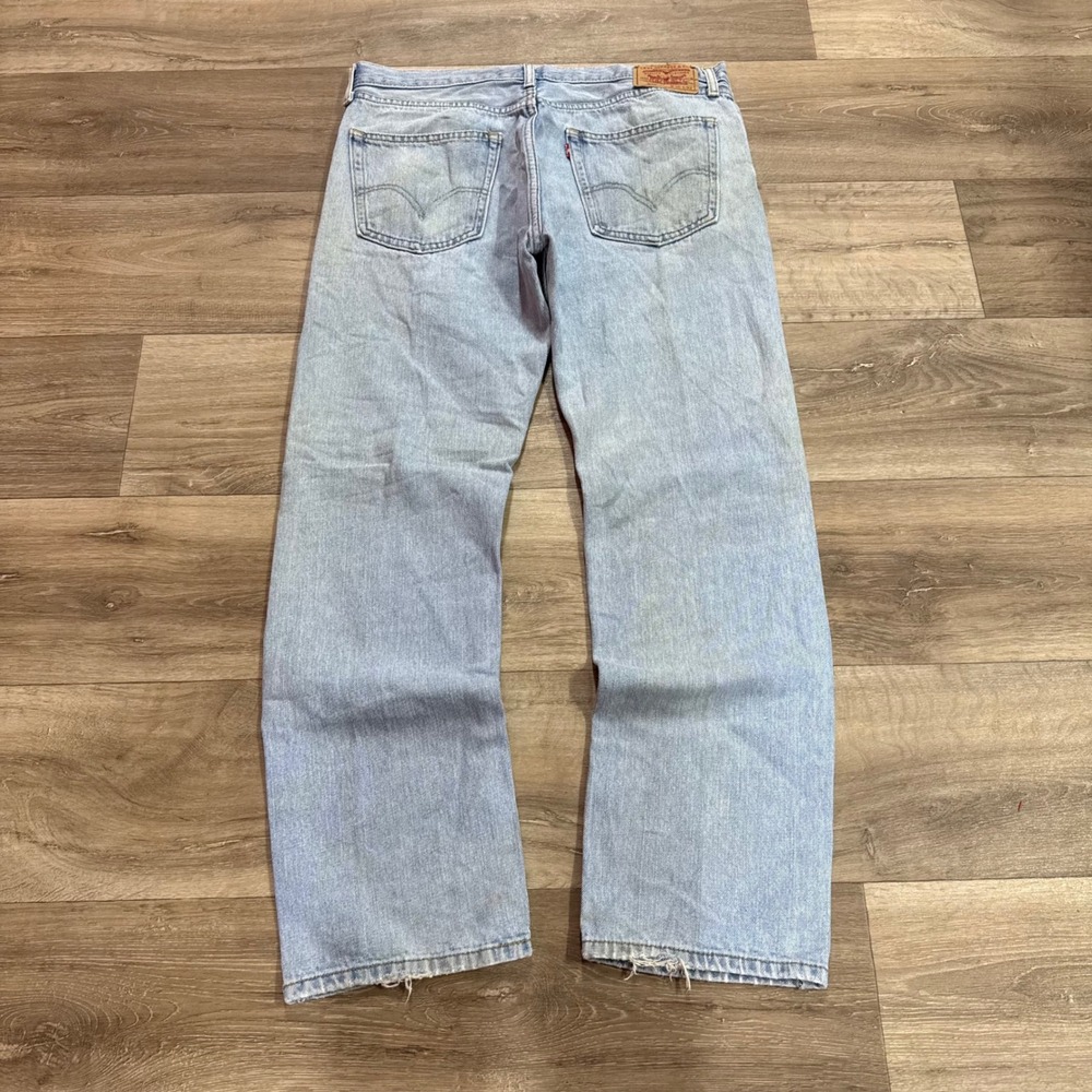 Levis 505 Regular Fit Straight Leg Light Wash Denim Jeans Mens 36x32
